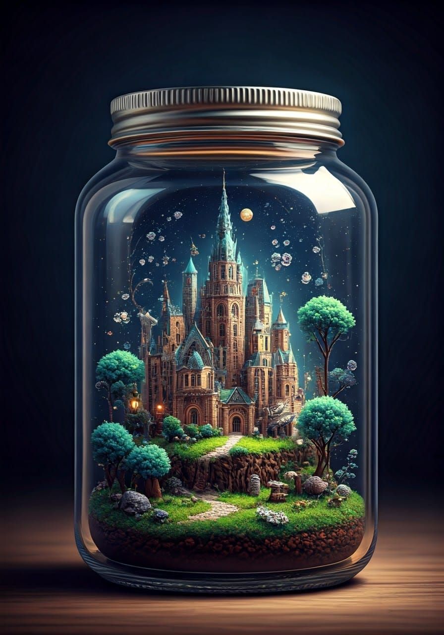 Ethereal Miniature City in a Glass Jar