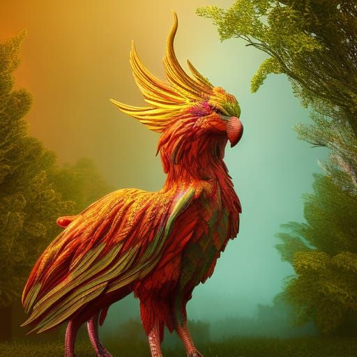 Rainbow Griffin Portrait in Enchanted Forest