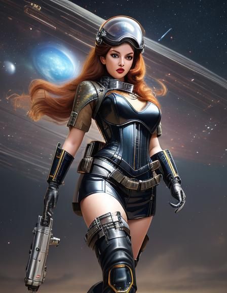 Retro Sci-Fi Pin-Up Girl in Space