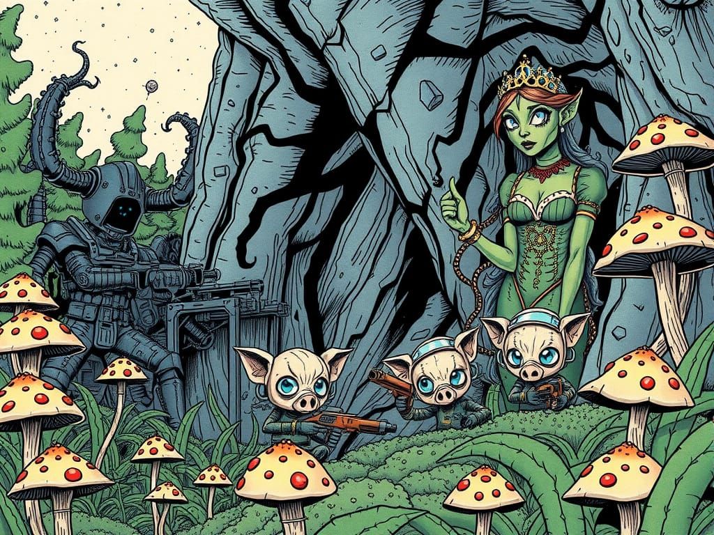 Brave Pigs Defend Whimsical Princess in Grotesque Sci-Fi Lan...