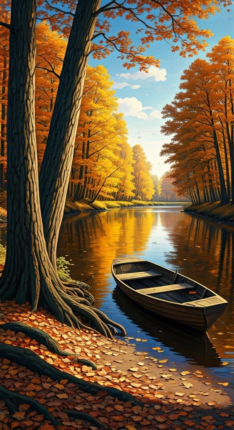 Autumn River Landscape in Vibrant Colors
