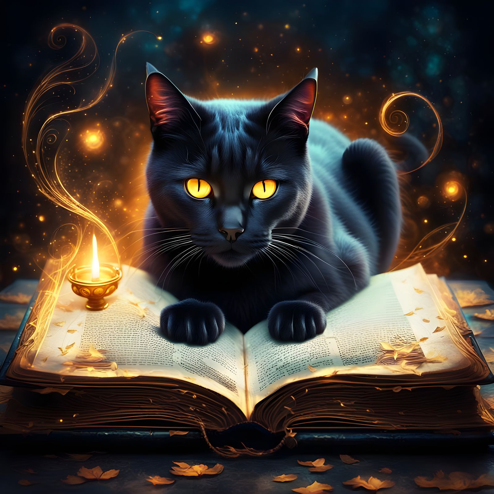 Whimsical Black Feline Enchantress