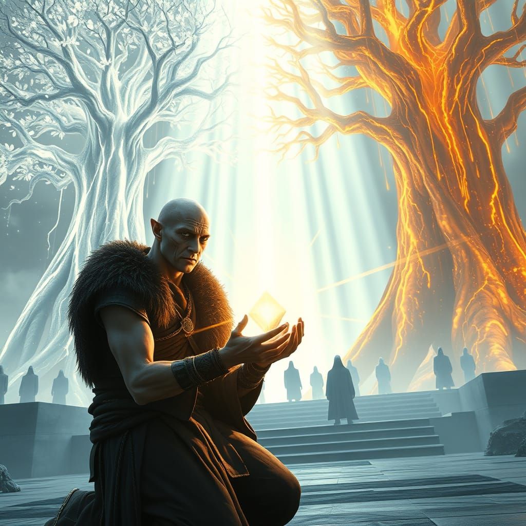 Silver and Gold Trees of Valinor in Ethereal Light