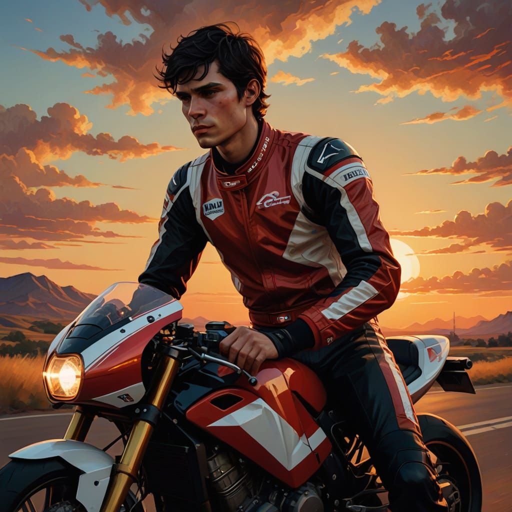 Semi-Realistic Motorcycle Portrait in Painterly Style