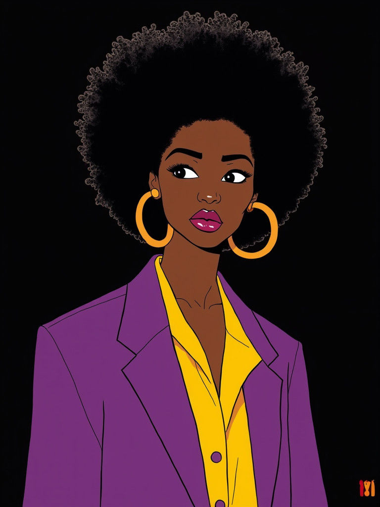 Pop Art Woman with Curly Hair and Hoop Earrings