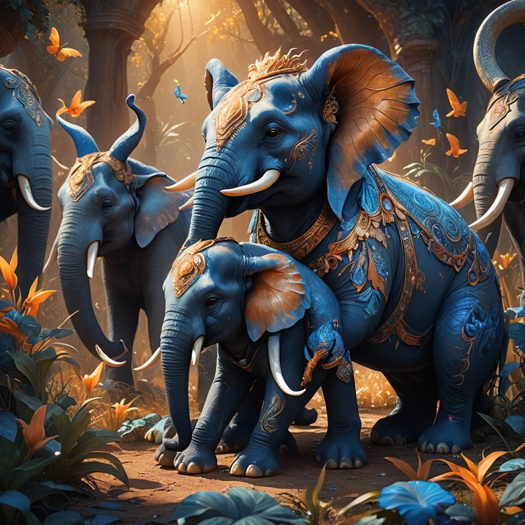 Blue Bunny with Elephant Features: Digital Fantasy Art