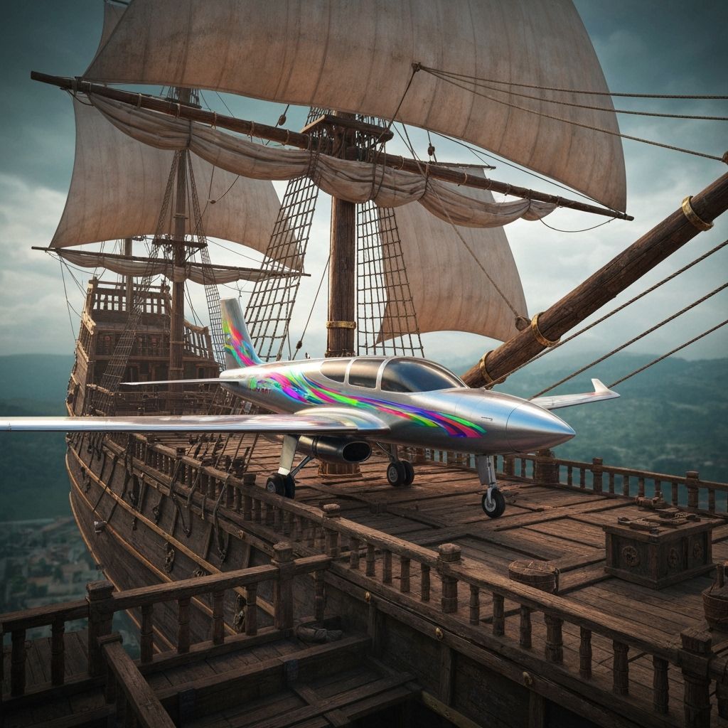 Aeroplane on Spanish Galleon, Fantasy Concept Art