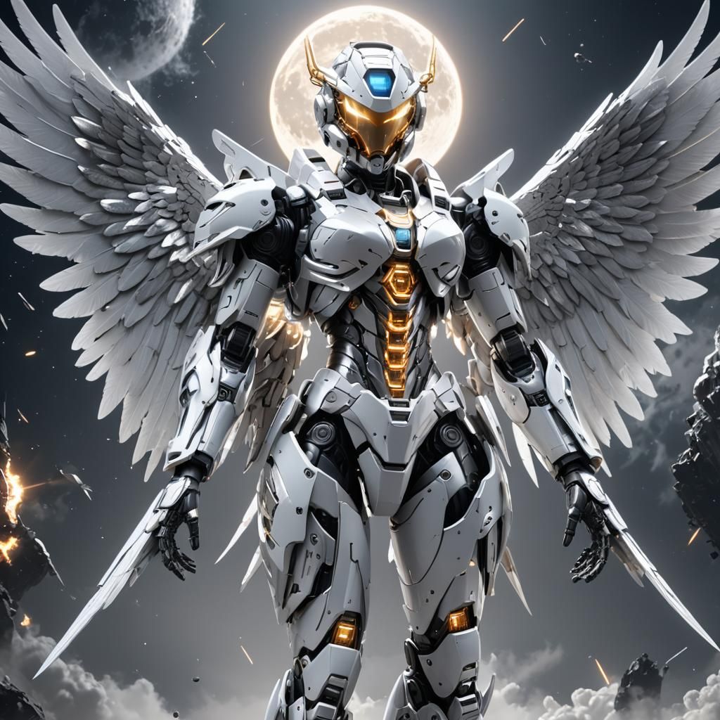 Divine Mecha Angel Descending from Sky