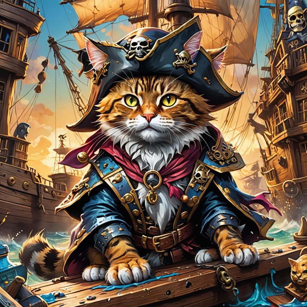Pirate Cat Graffiti Art on a Galleon
