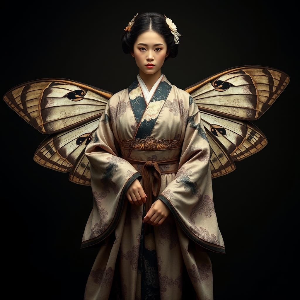 Japanese Model in Kimono with Shibori Art Fabrics