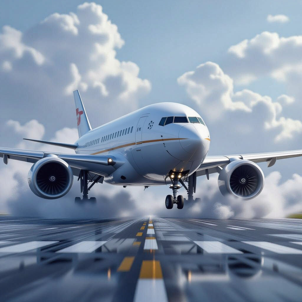 Boeing 777 Crosswind Landing With Tire Smoke