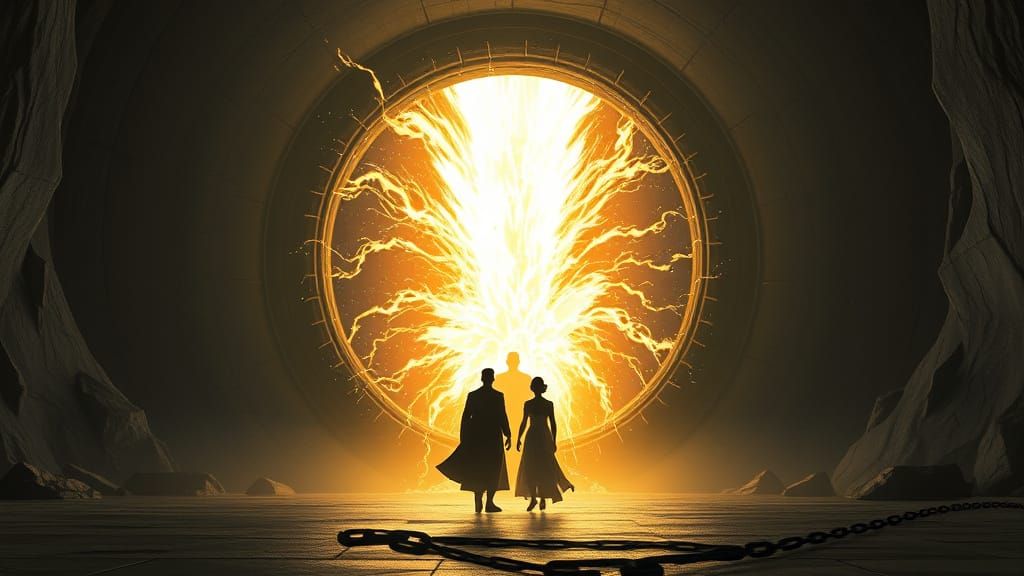 Dramatic Transformation in Ancient Chamber, Digital Art