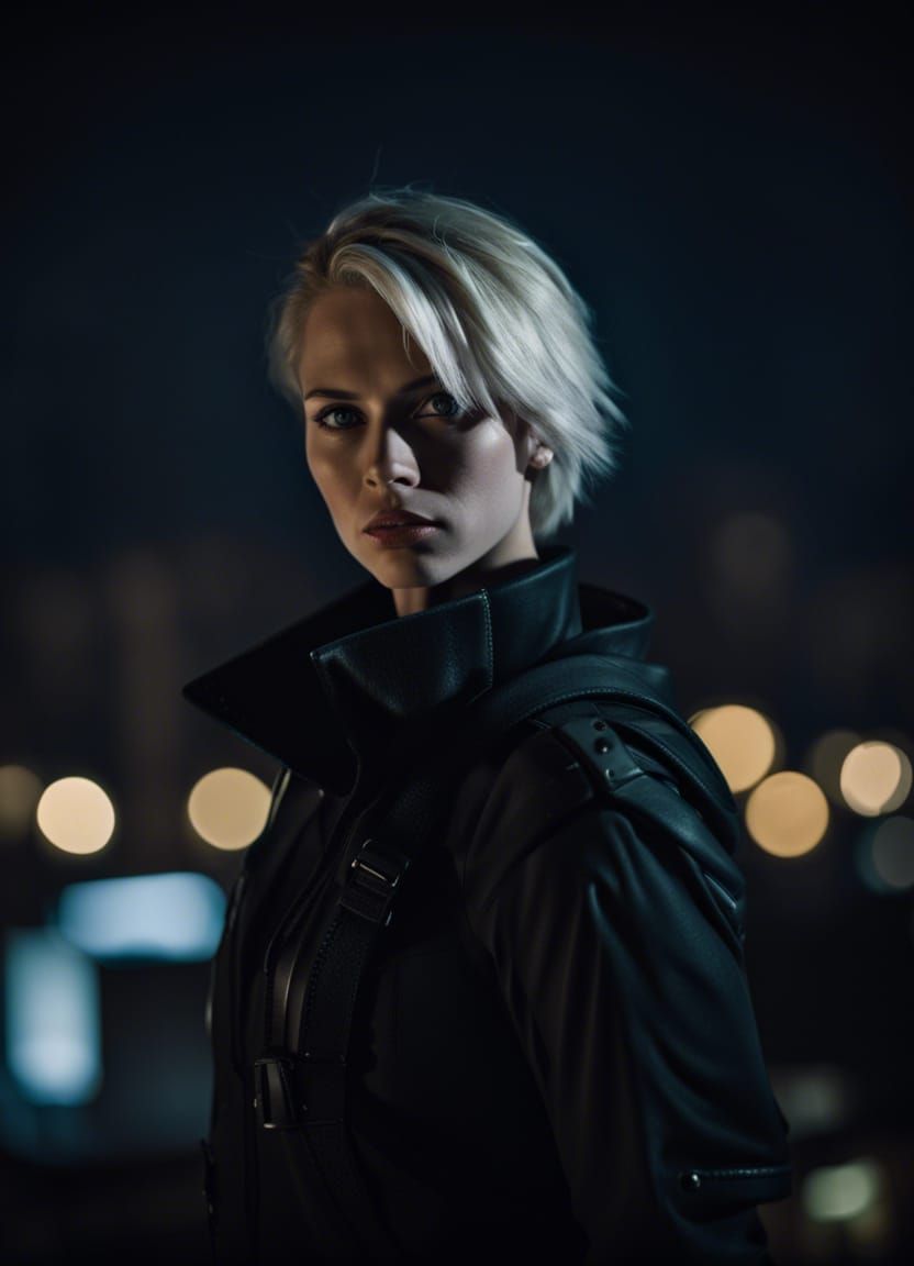 Black Night Girl Vigilante in Moonlight: 8K Portrait