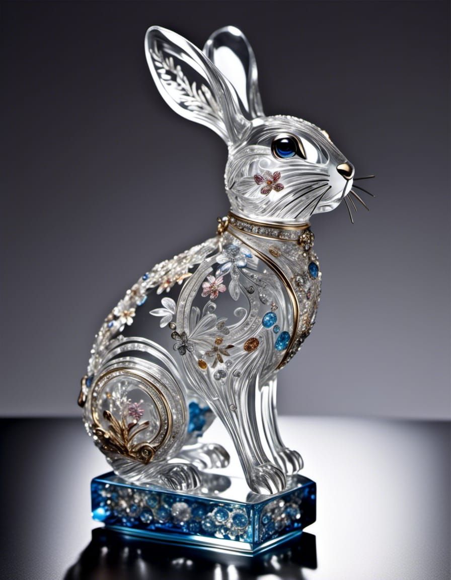 Intricate Glass Rabbit Sculpture with Metal Details