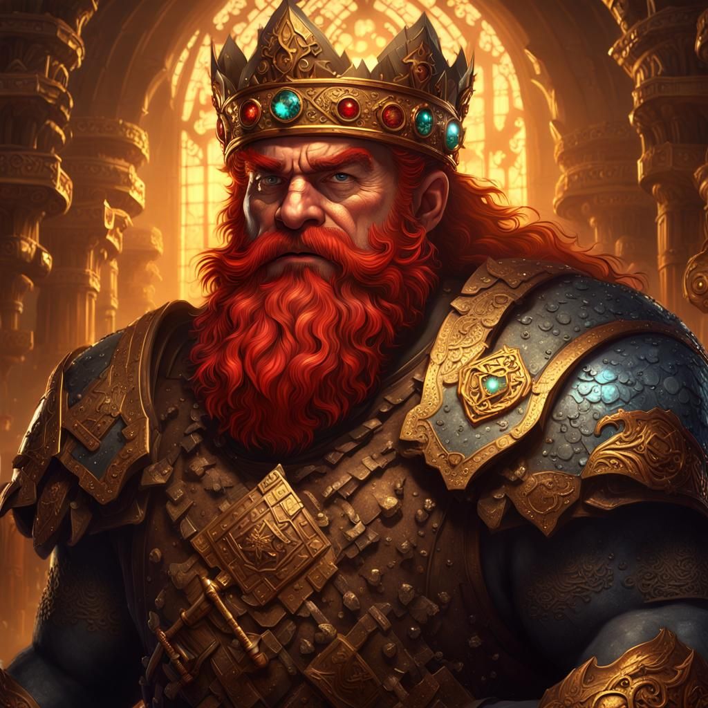 Hyperdetailed Dwarf King with Hammer, Dark Fantasy Art
