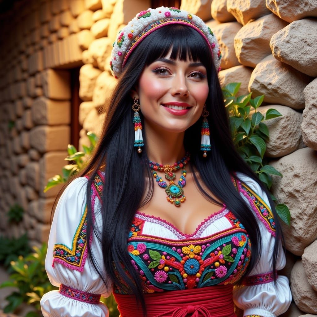 Vibrant Croatian Woman in Traditional Folk Dress