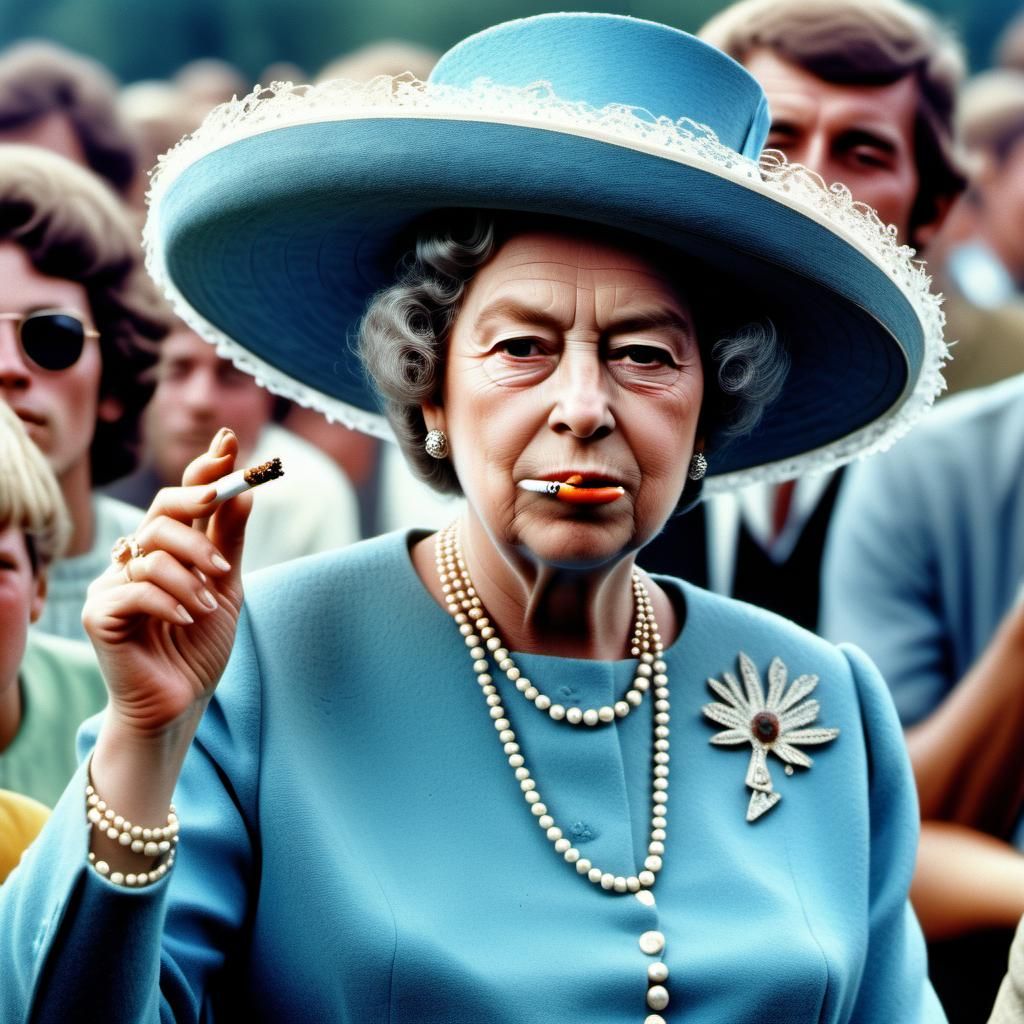 Queen Elizabeth II at Woodstock, Hyperrealistic Photo