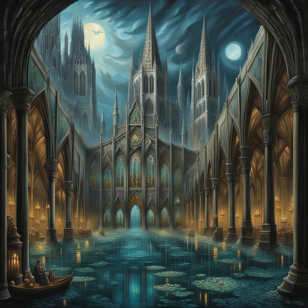 Gothic Underwater City in Detailed Matte Painting