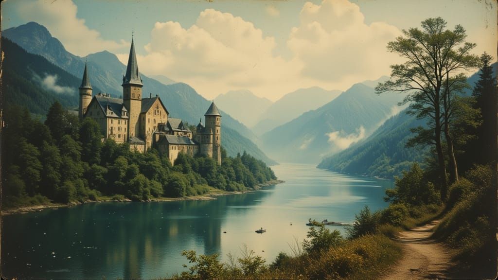 Romantic Rhine River Germany Oil Painting