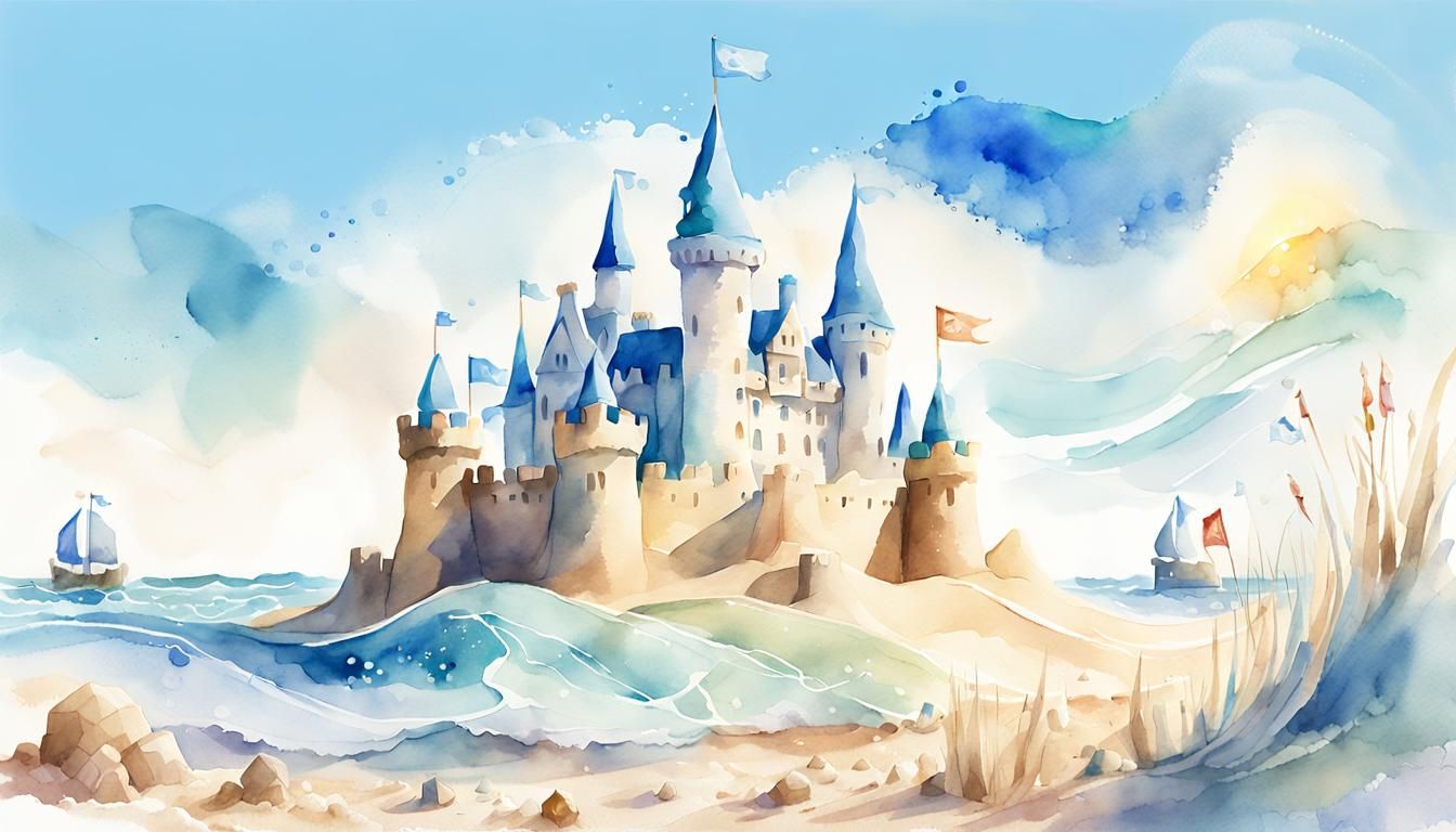 Baby's Dreamy Sandcastle: A Digital Watercolor Painting