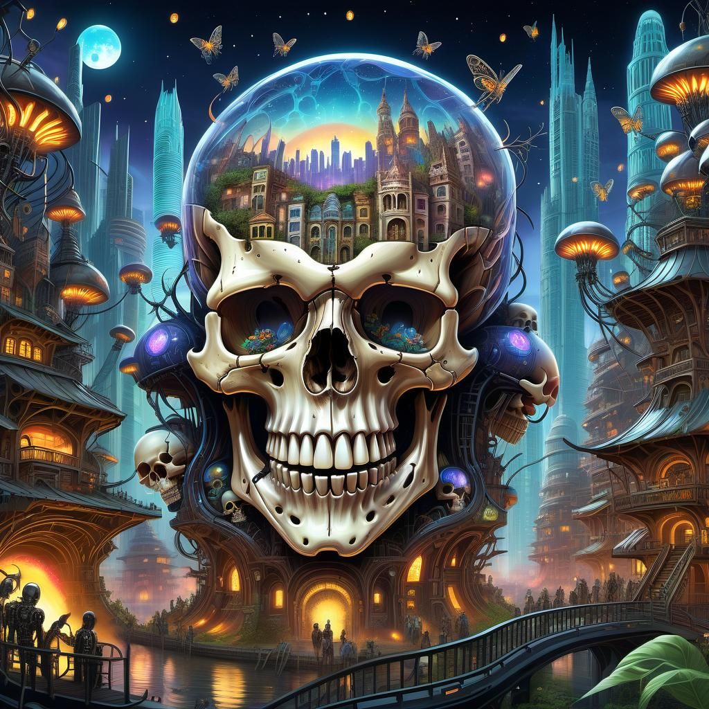 Biomechanical Fairycore City Inside Colossal Skull