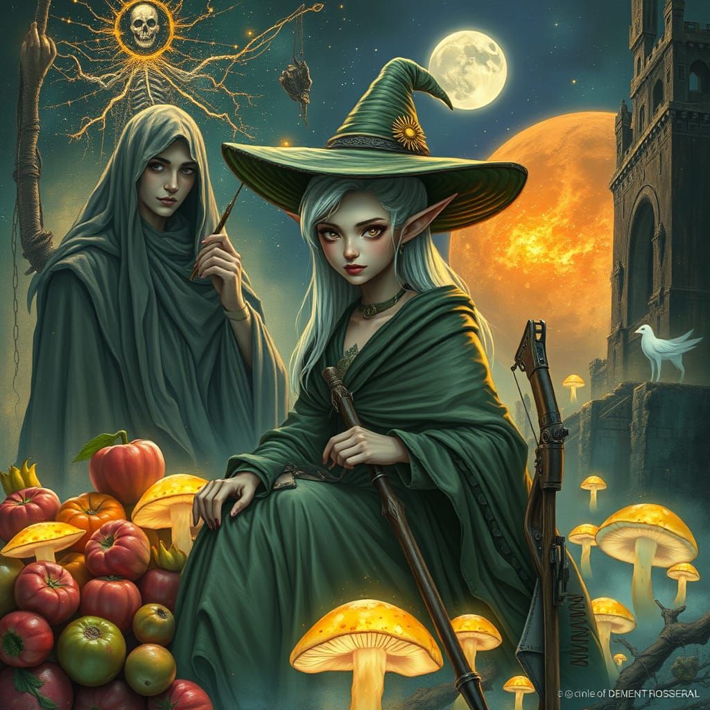 Mysterious Ghost King on Cosmic Altar with Spectral Beings