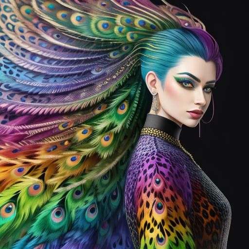 Rainbow Dragon Woman: Abstract Art Portrait