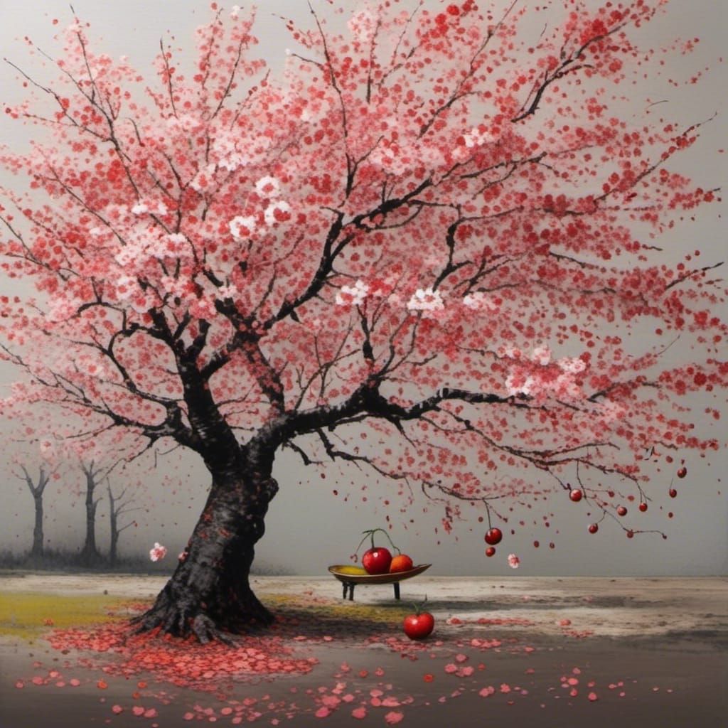 Vibrant Digital Cherry Blossoms