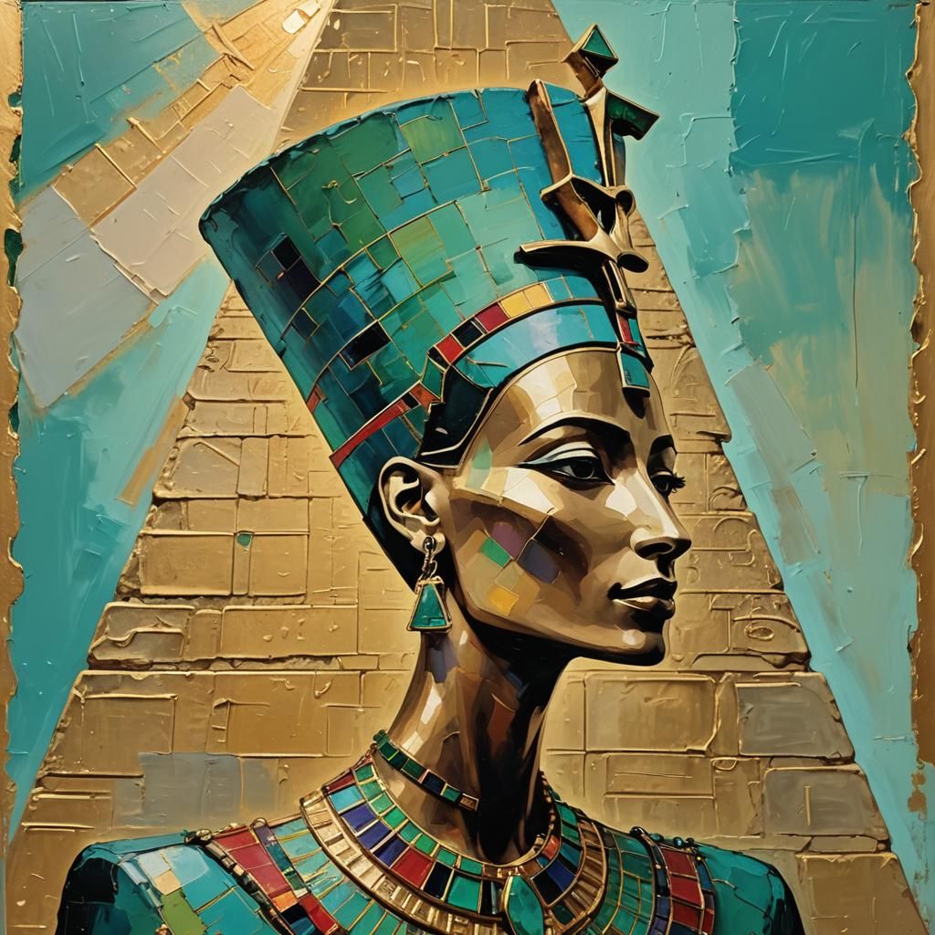 Nefertiti Portrait in Abstract Expressionist Style