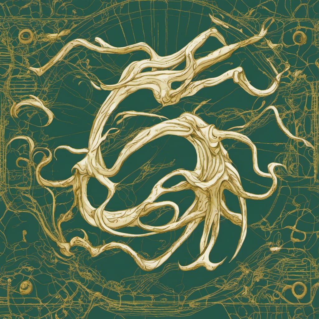 Cthulhu with Golden Tentacles and Lattice Background