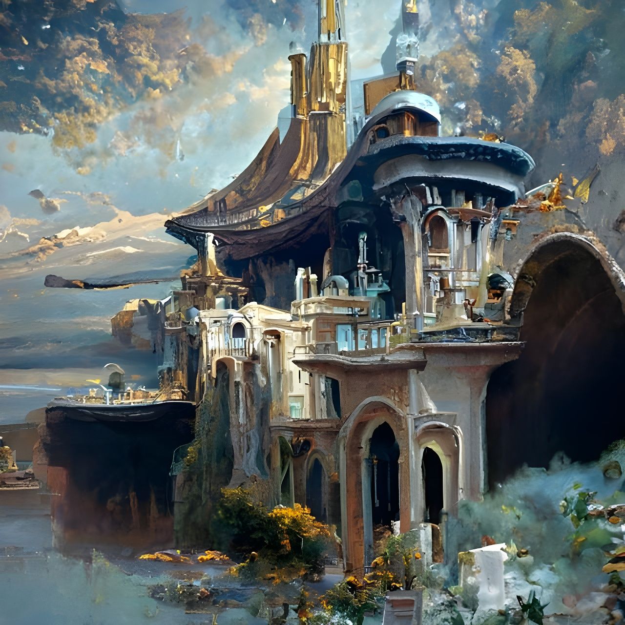 Gilded Alien Castle in Art Nouveau Style