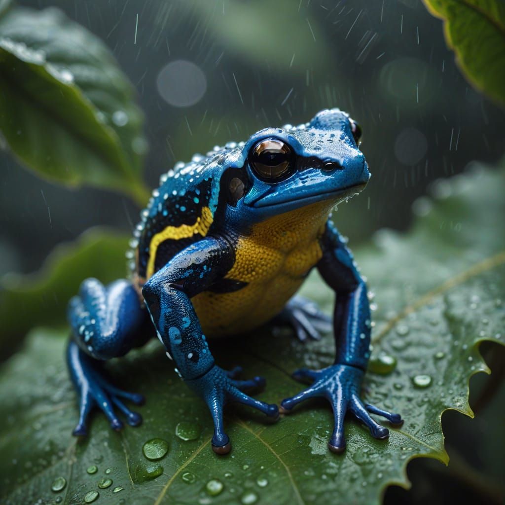 Hyperrealistic Wildlife Photography of a Frog on a Rain-Soak...