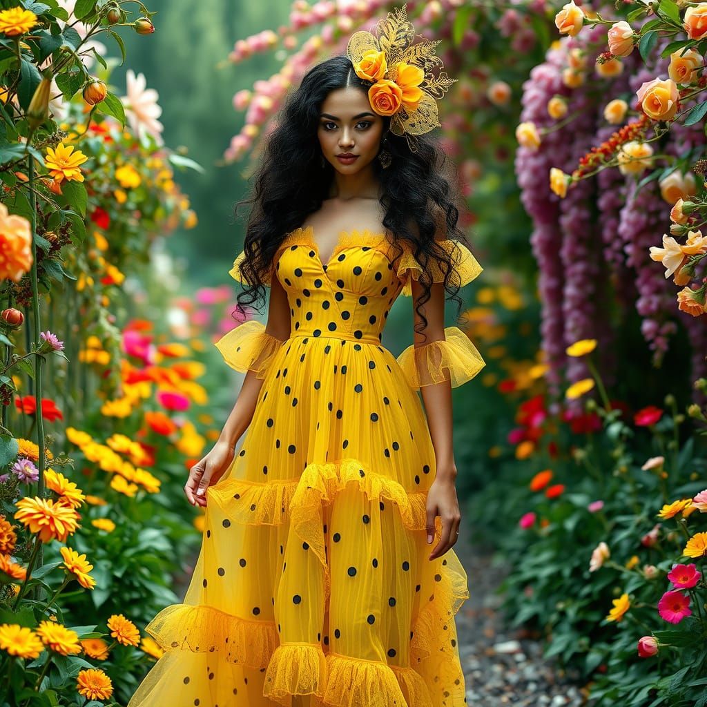 Woman in Garden with Alphonse Mucha Flair