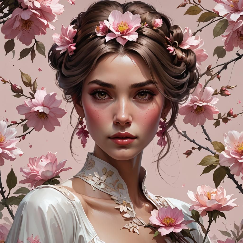 Elegant Woman Portrait with Floral Accents