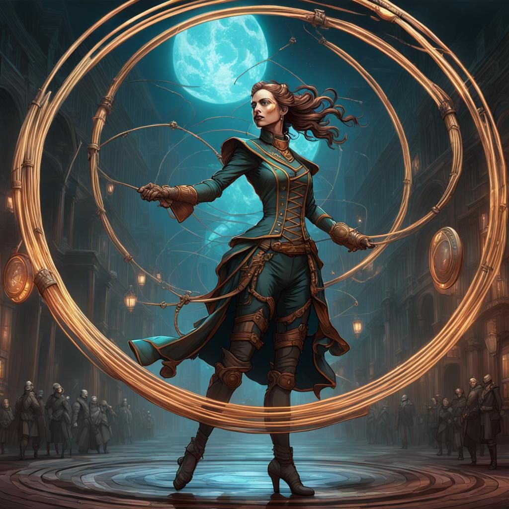 Victorian Sci-Fi Hoop Girl in Dark Fantasy Style