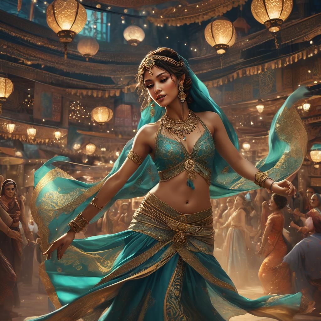 Belly Dancer in Arabian Market, Retro Anime Style