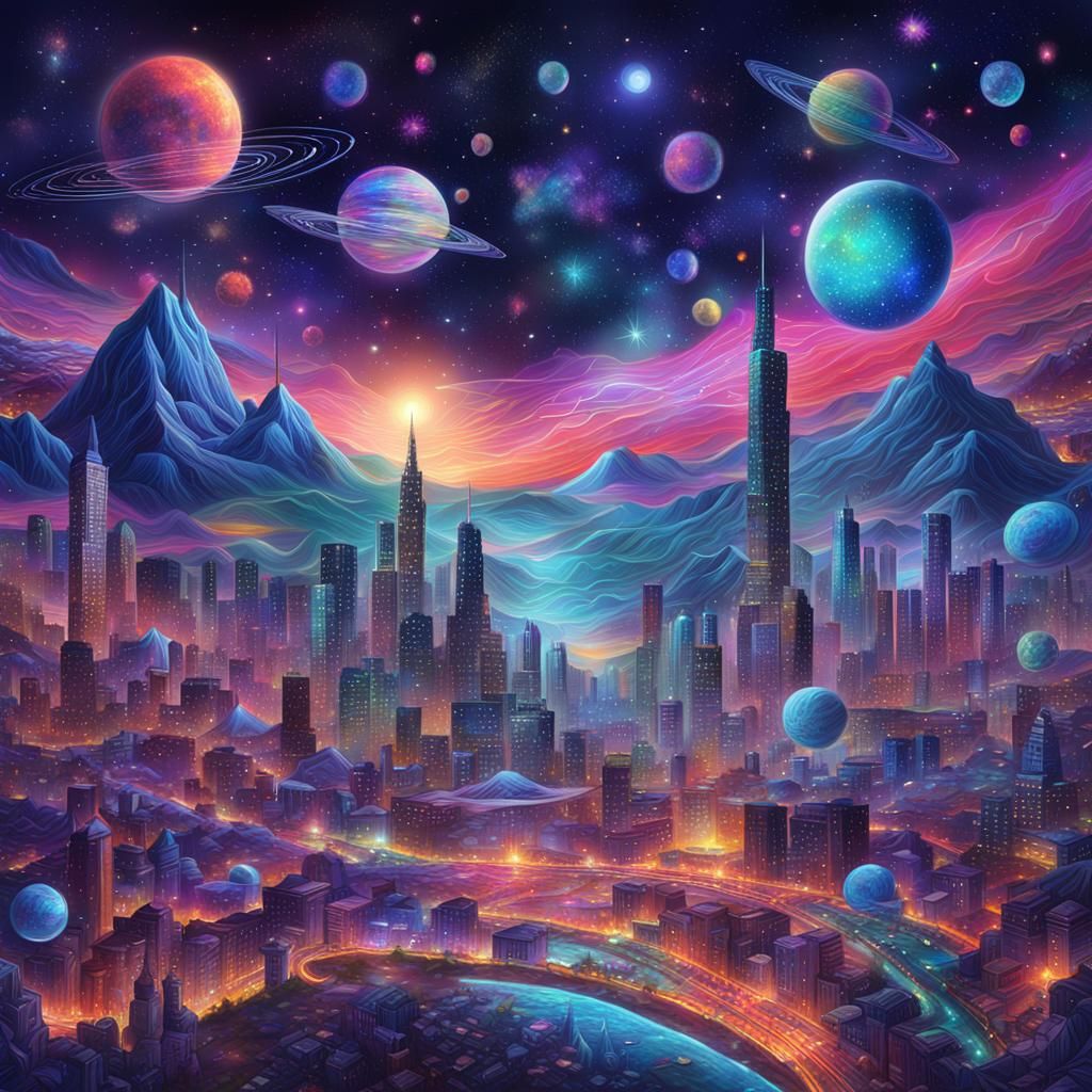 Astral Night Cityscape by Pablo Amaringo, 8K