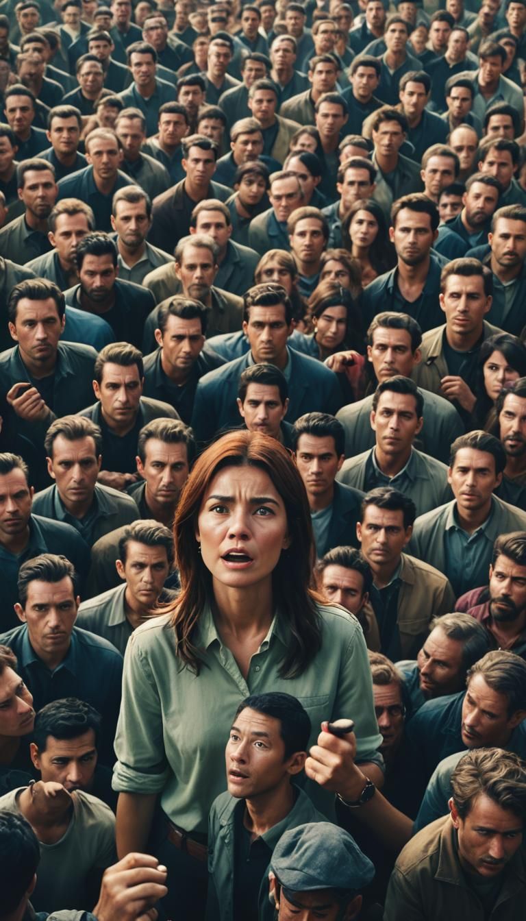 Cinematic Film Still: Woman Surrounded by Friends