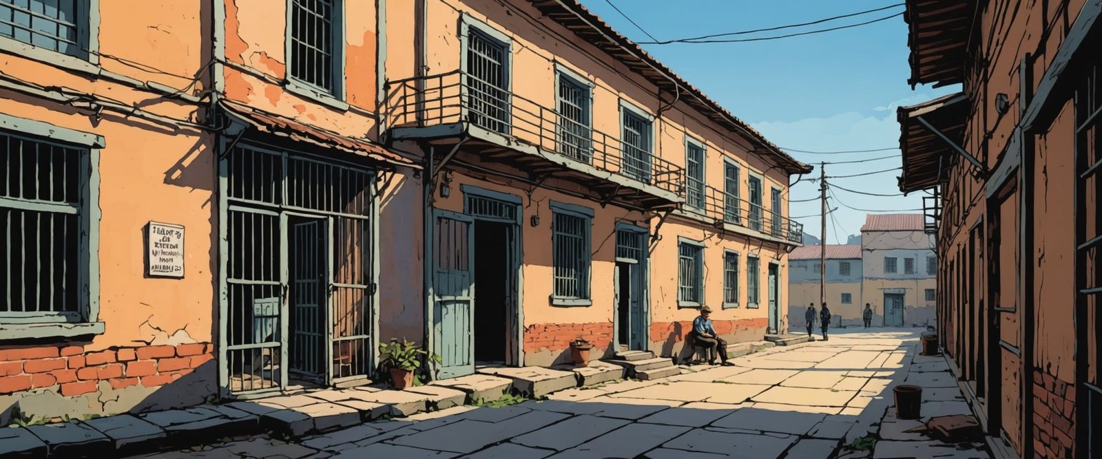 Hanoi Hilton Prison in Bright Gouache and Watercolor Style