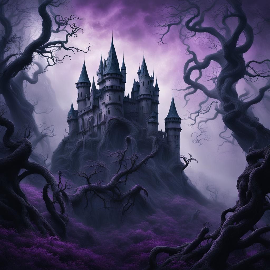 Eerie Castle in Cursed Forest: Gothic Dark Fantasy
