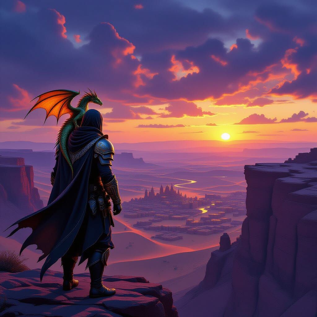 Traveler and Dragon Overlook Desert City