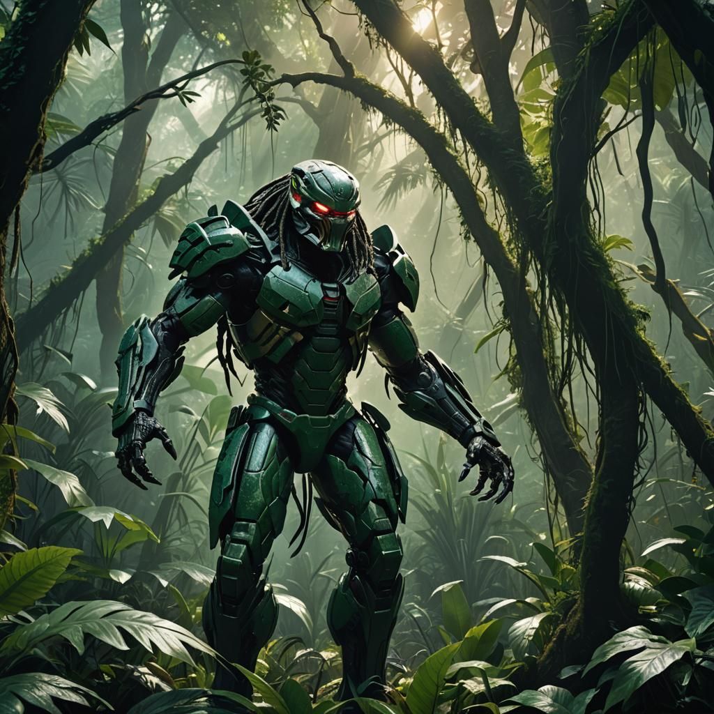 Camouflaged Predator in Jungle, Sci-Fi Art