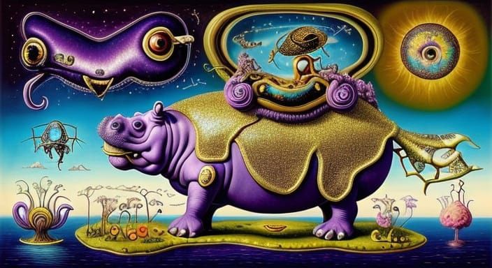 Surrealistic Hippo Dreamscape in Dali's Style