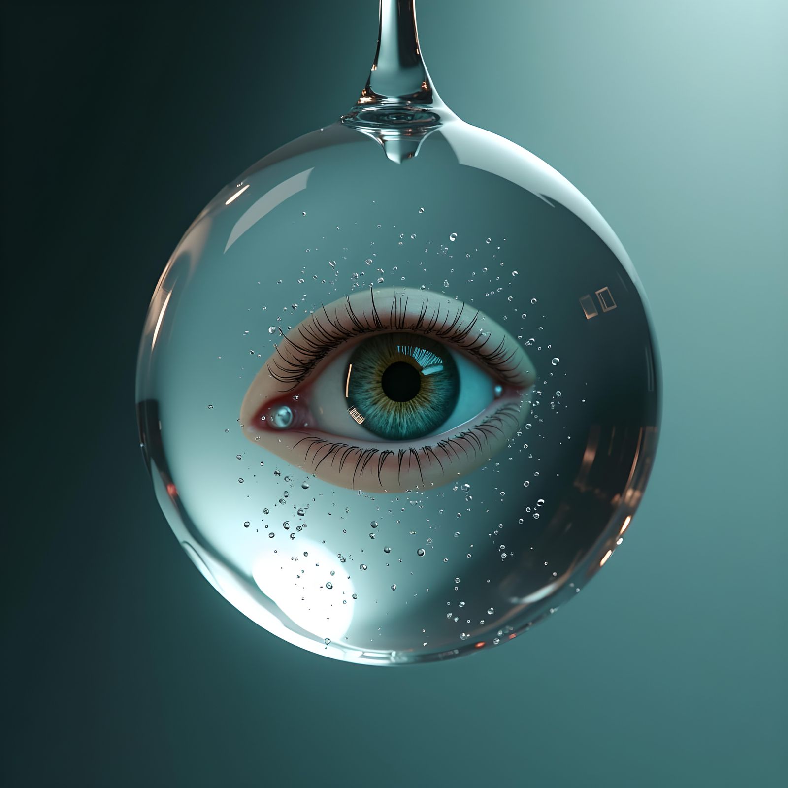 Eye Reflected in Water Drop: Ultra Realistic Detail
