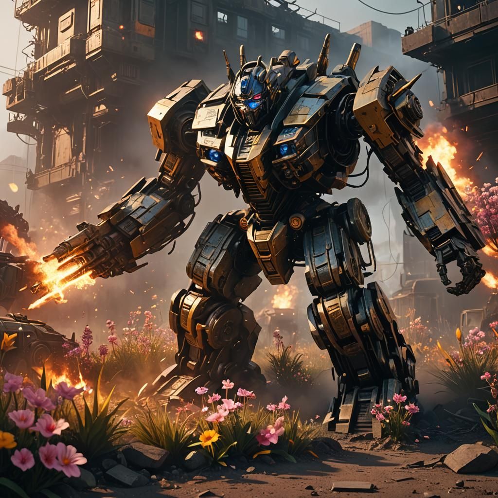 Futuristic Transformer in a Sci-Fi War Zone