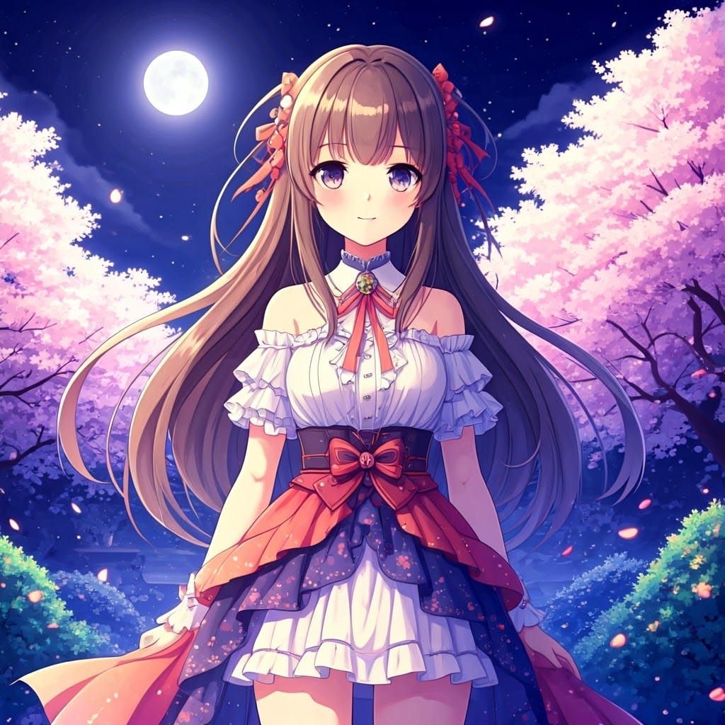 Anime-Inspired Goddess in Moonlit Garden
