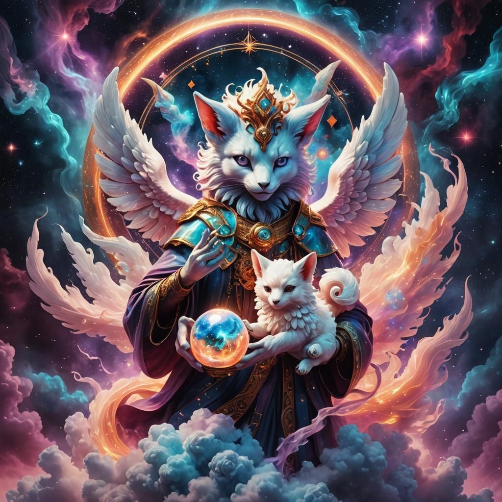 Demonic Seraphim with Porcelain Vulpix in Astral Nebula