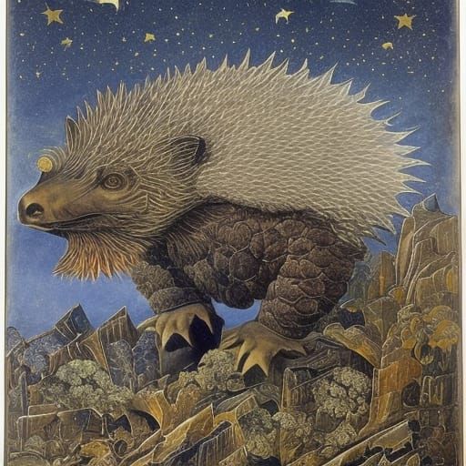 Knight and Hedgehog Under Starry Sky