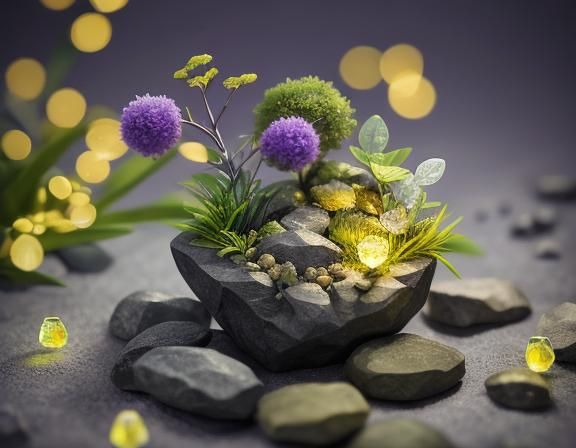 Semi-Precious Stone Plant with Fairy Light Bokeh