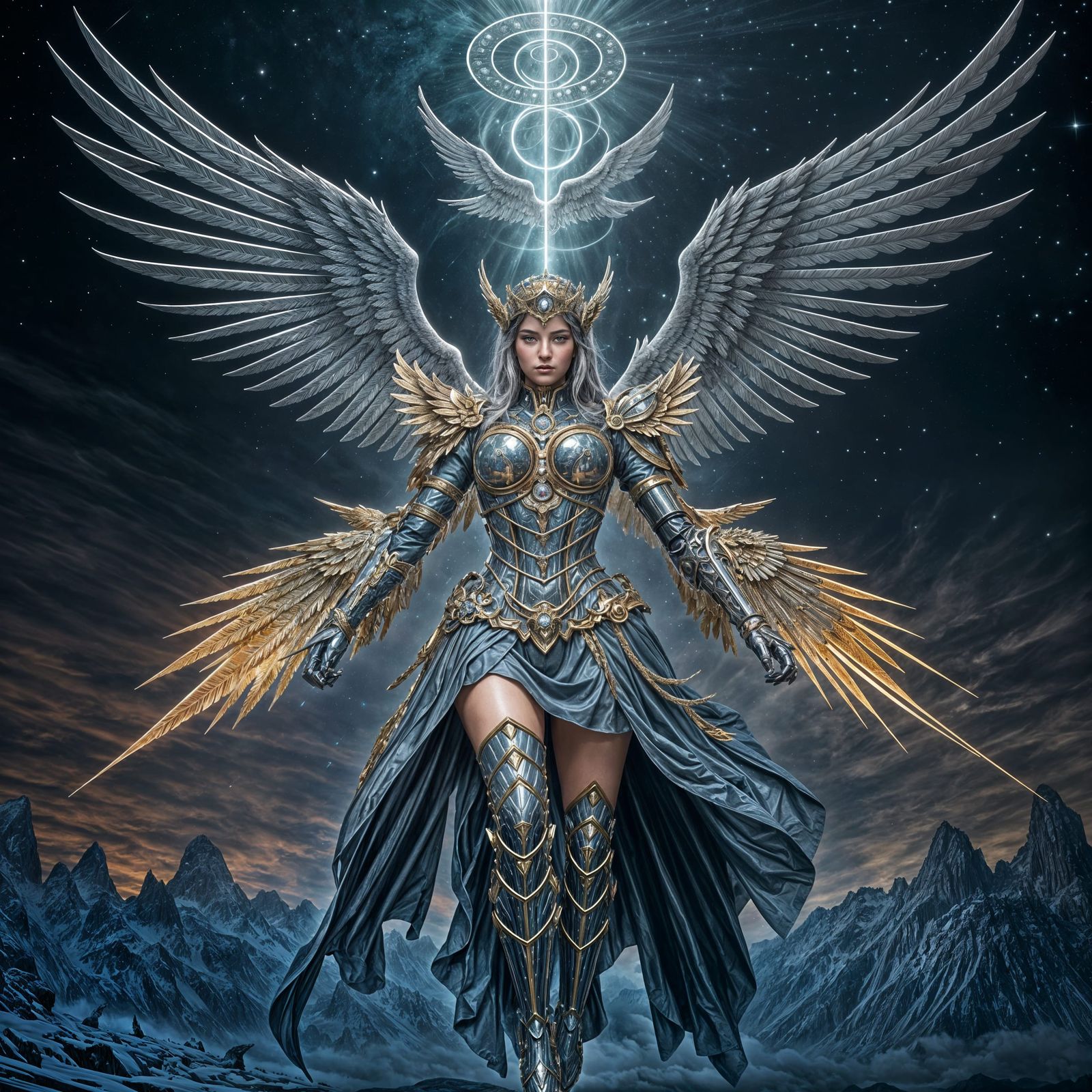 Mechanical Angel Descends From Heavens in Dark Fantasy Style
